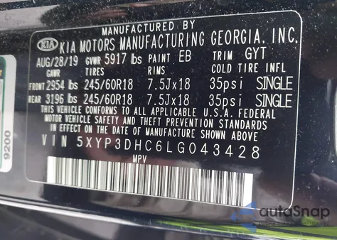 2020 Kia Telluride Ex from USA, damaged, VIN 5XYP3DHC6LG043428